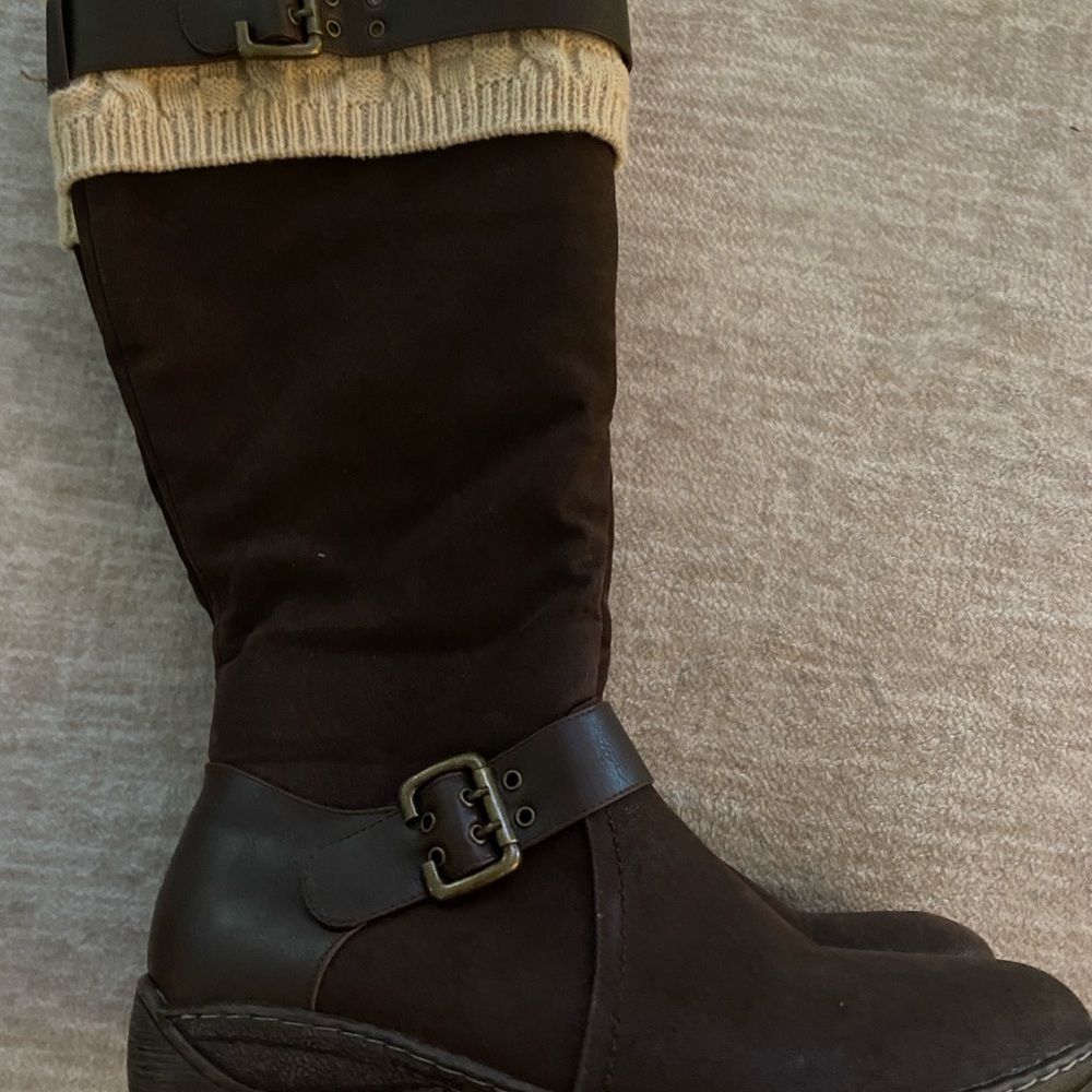 Brown knee high suede boots